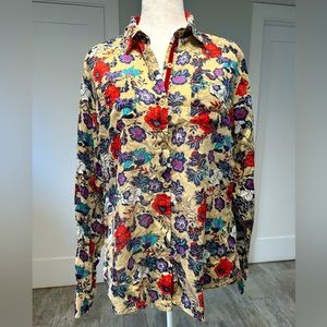 Cotton Daisy Floral Blouse Shirt Size US Large 💯 Cotton Colorful Boho